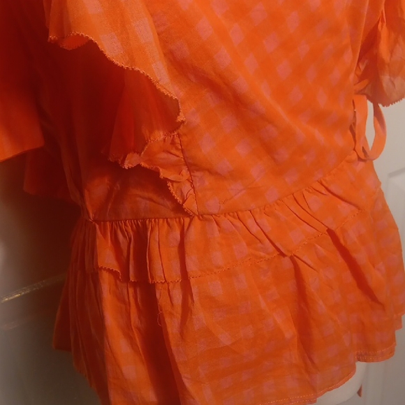 J. Crew Bright Pink Checkered Ruffle Blouse - Picture 8 of 16